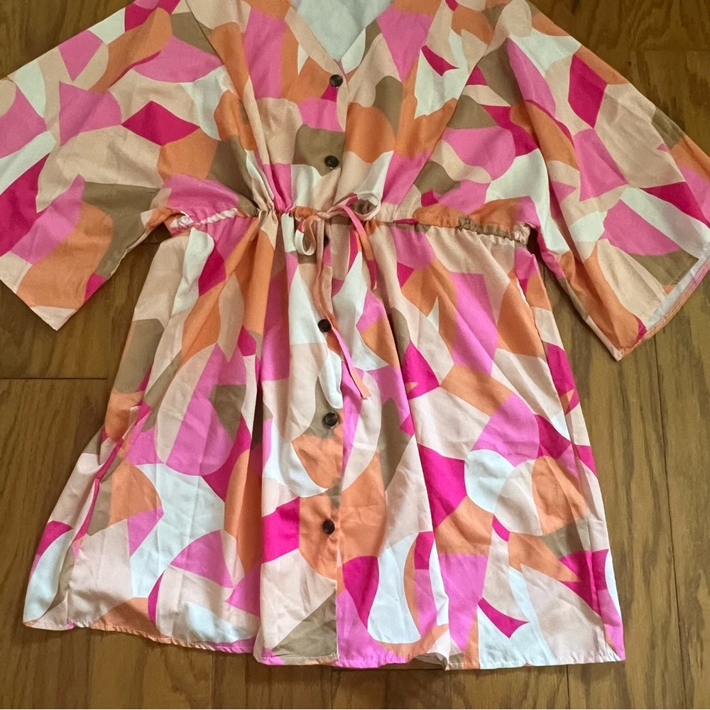 Colorful Abstract Button-Down Shirt Dress Tunic Top 3XL XXXL Multi swim cover up - Picture 3 of 10